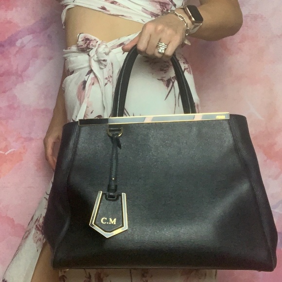 FENDI 2JOURS LARGE BLACK LEATHER TOTE BAG - Picture 8 of 8